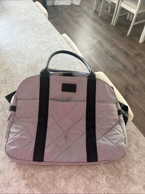 Steve Madden Quilted Lavender Travel Tote with Black Handles